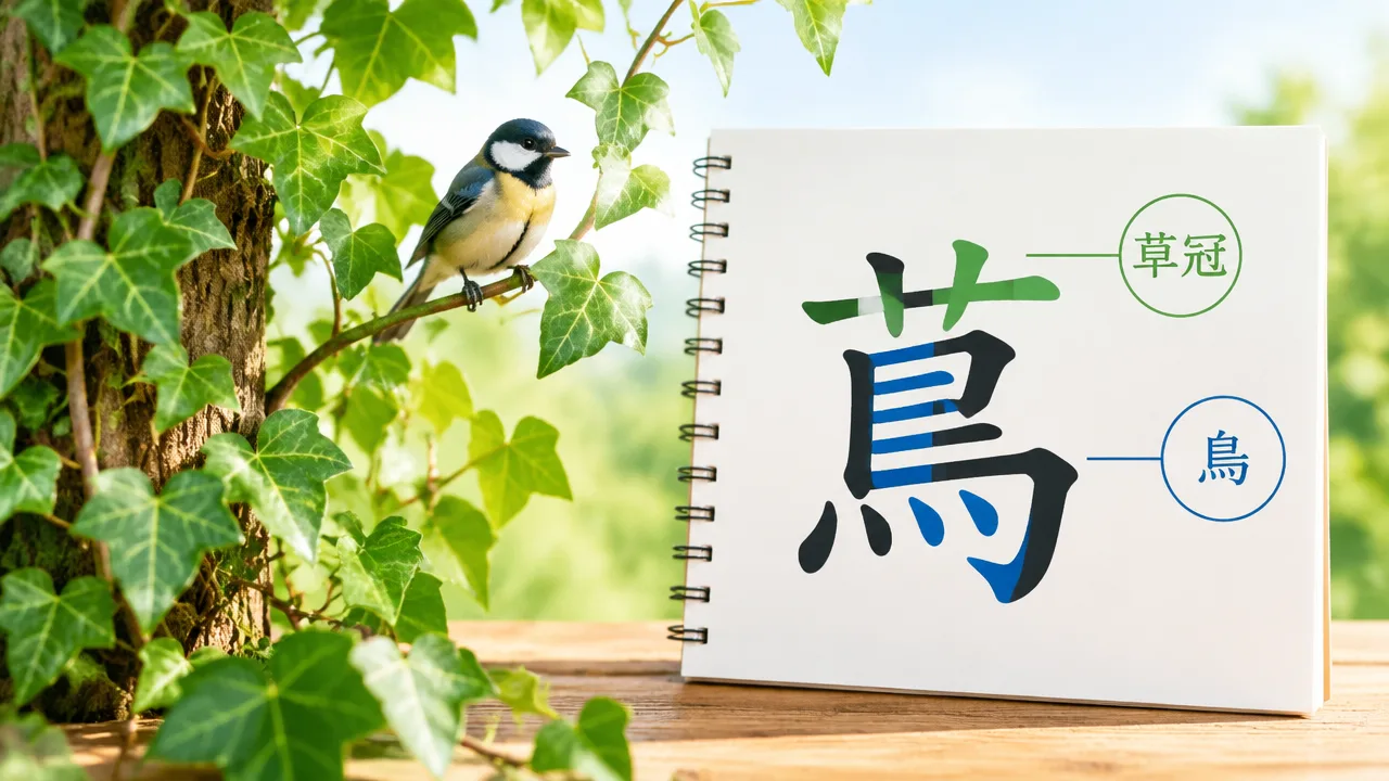 草冠に鳥の漢字「蔦」の読み方や意味、使い方をわかりやすく解説